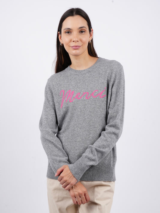 "Merci" Crew Neck Sweater